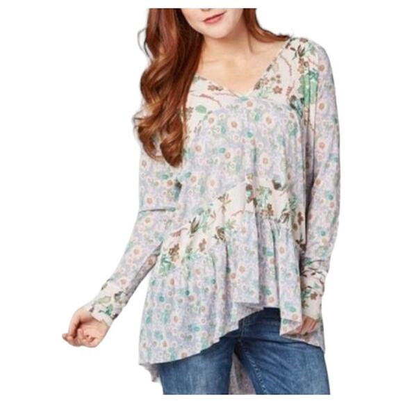 Free People Isabelle Floral Print V-Neck Lightweight Oversized Tunic Size Small - Picture 1 of 7